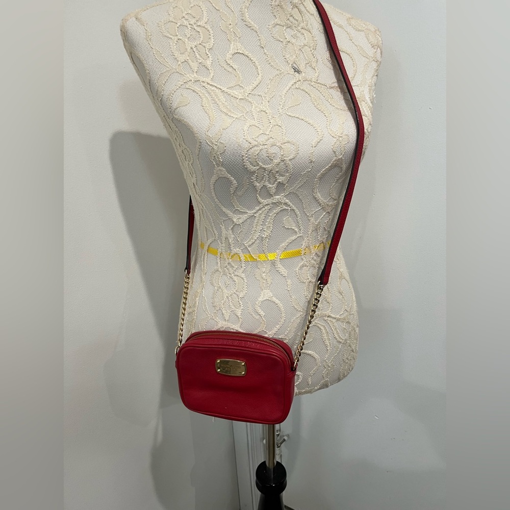Michael‎ Kors Red Leather Mini Crossbody Chainlink Bag - Picture 2 of 8